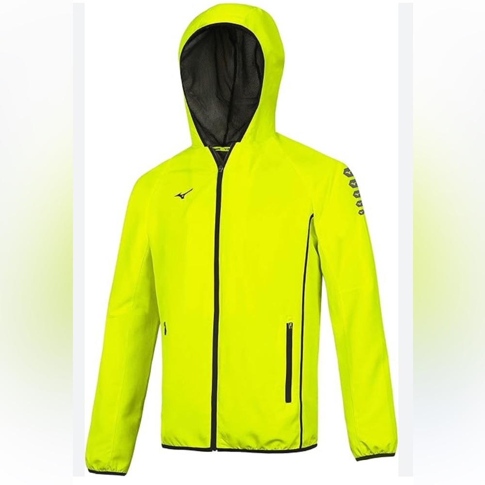 Mizuno Neon Yellow Hooded Lightweight Utility Jacket with Black Accents - Picture 2 of 12